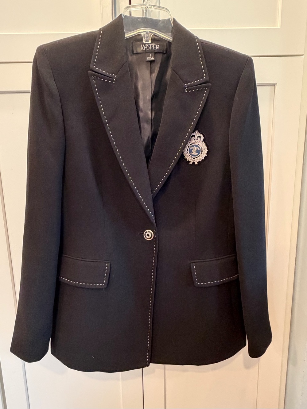 Kasper Black Tailored Blazer with Decorative Silver-beaded Crest